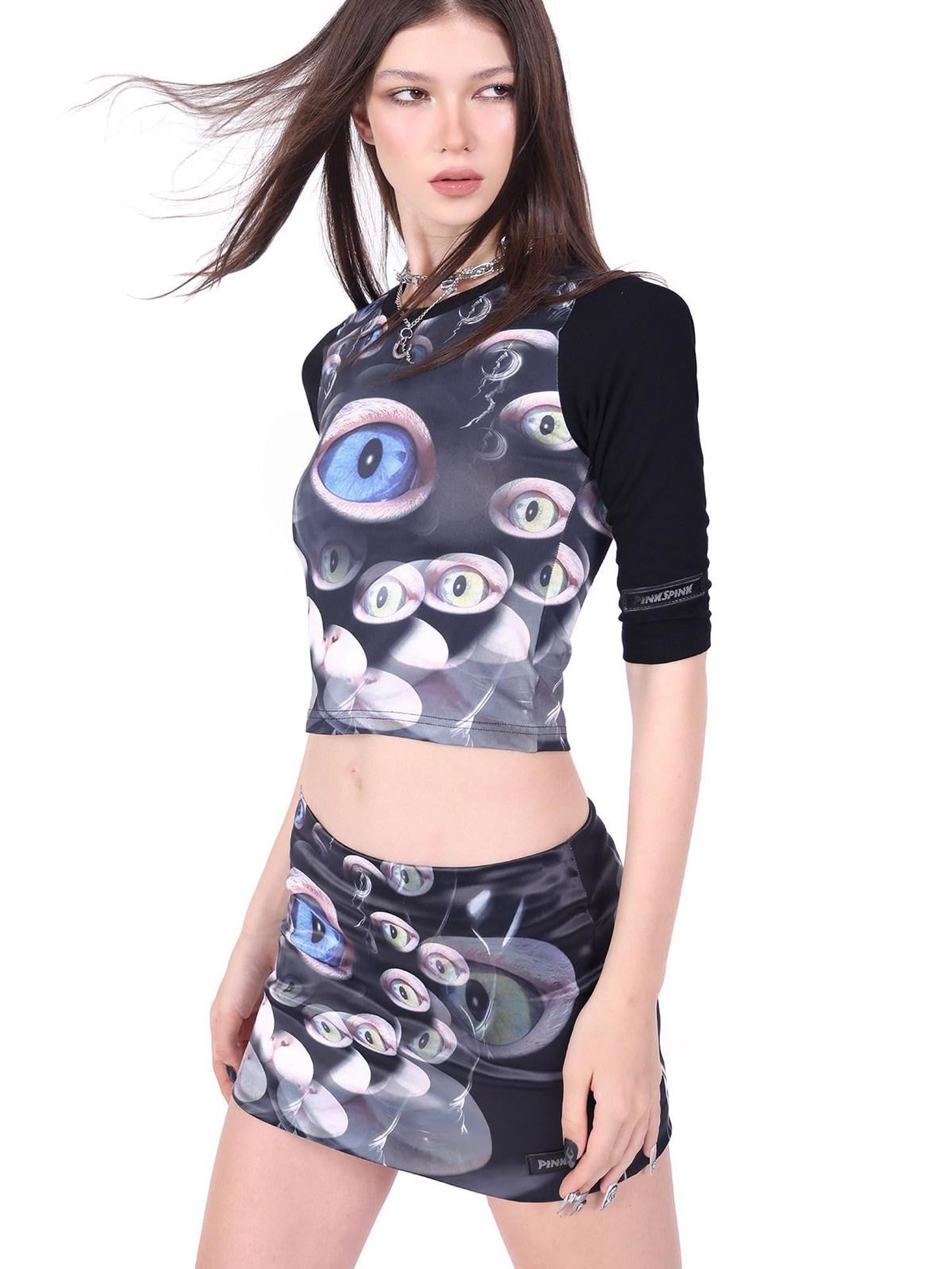 PINKSPINK Cat Eye Shimmer Digital Print A Line Women's Polyester Mini Skirts