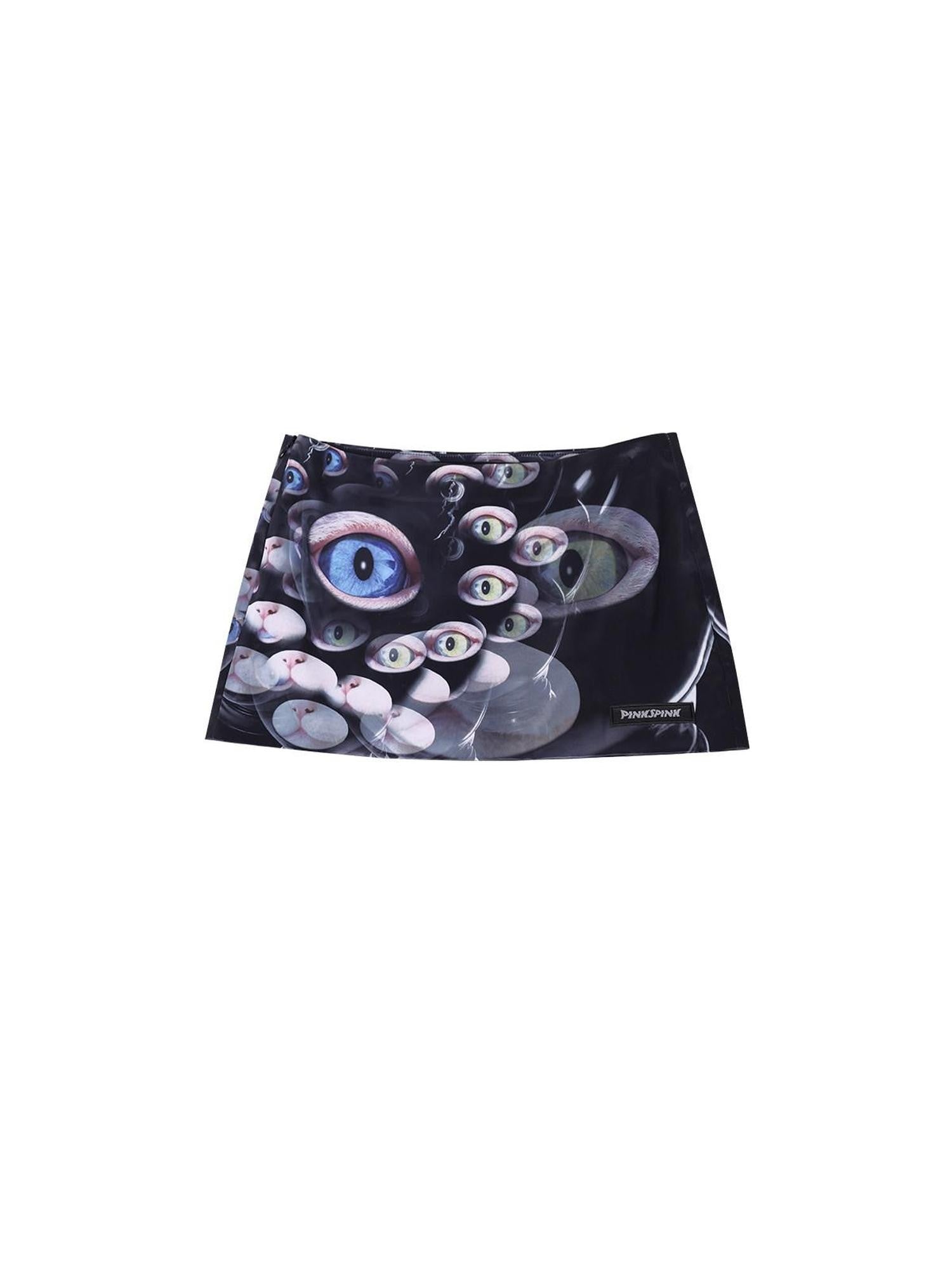 PINKSPINK Cat Eye Shimmer Digital Print A Line Women's Polyester Mini Skirts