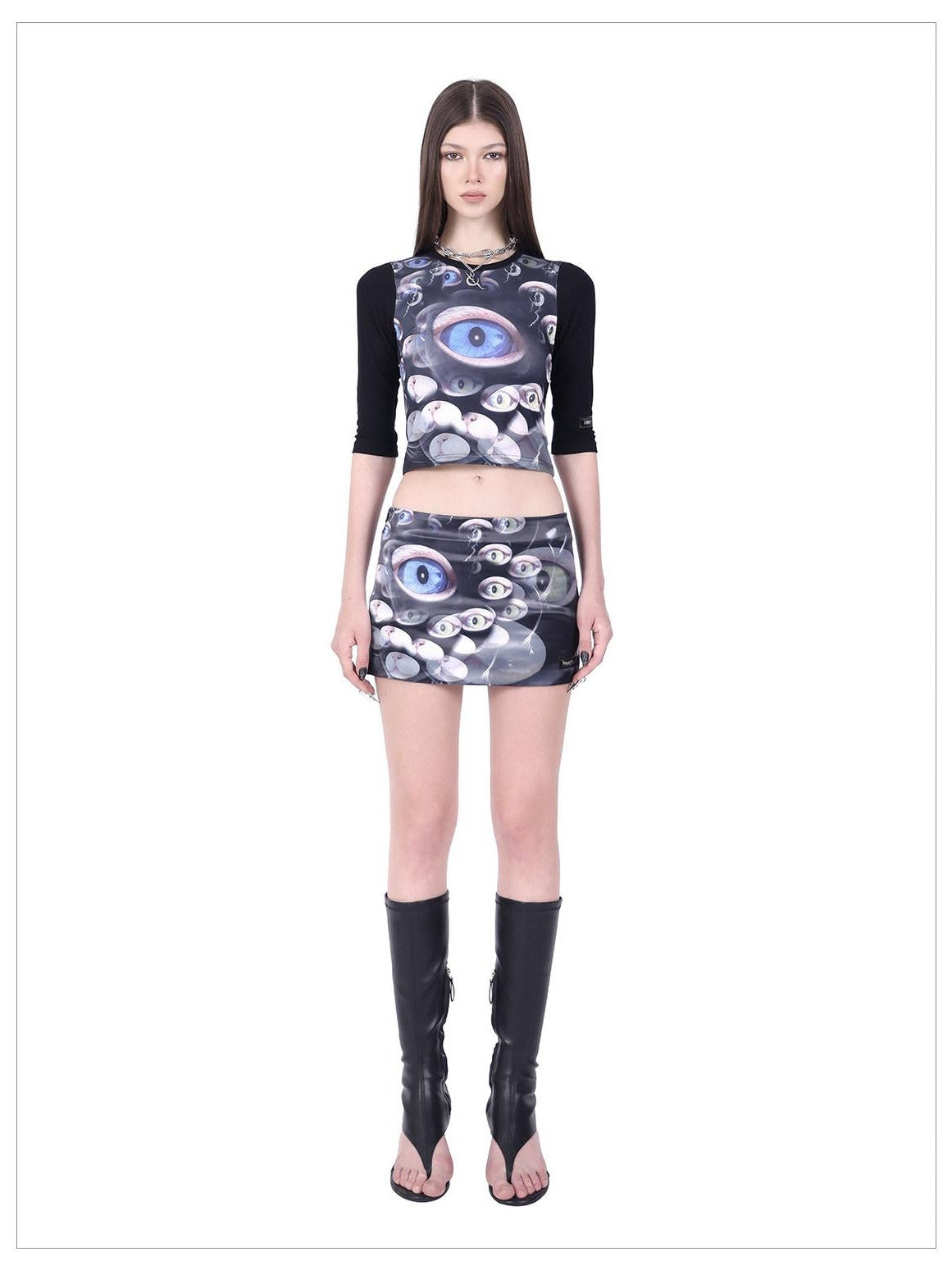 PINKSPINK Cat Eye Shimmer Digital Print A Line Women's Polyester Mini Skirts