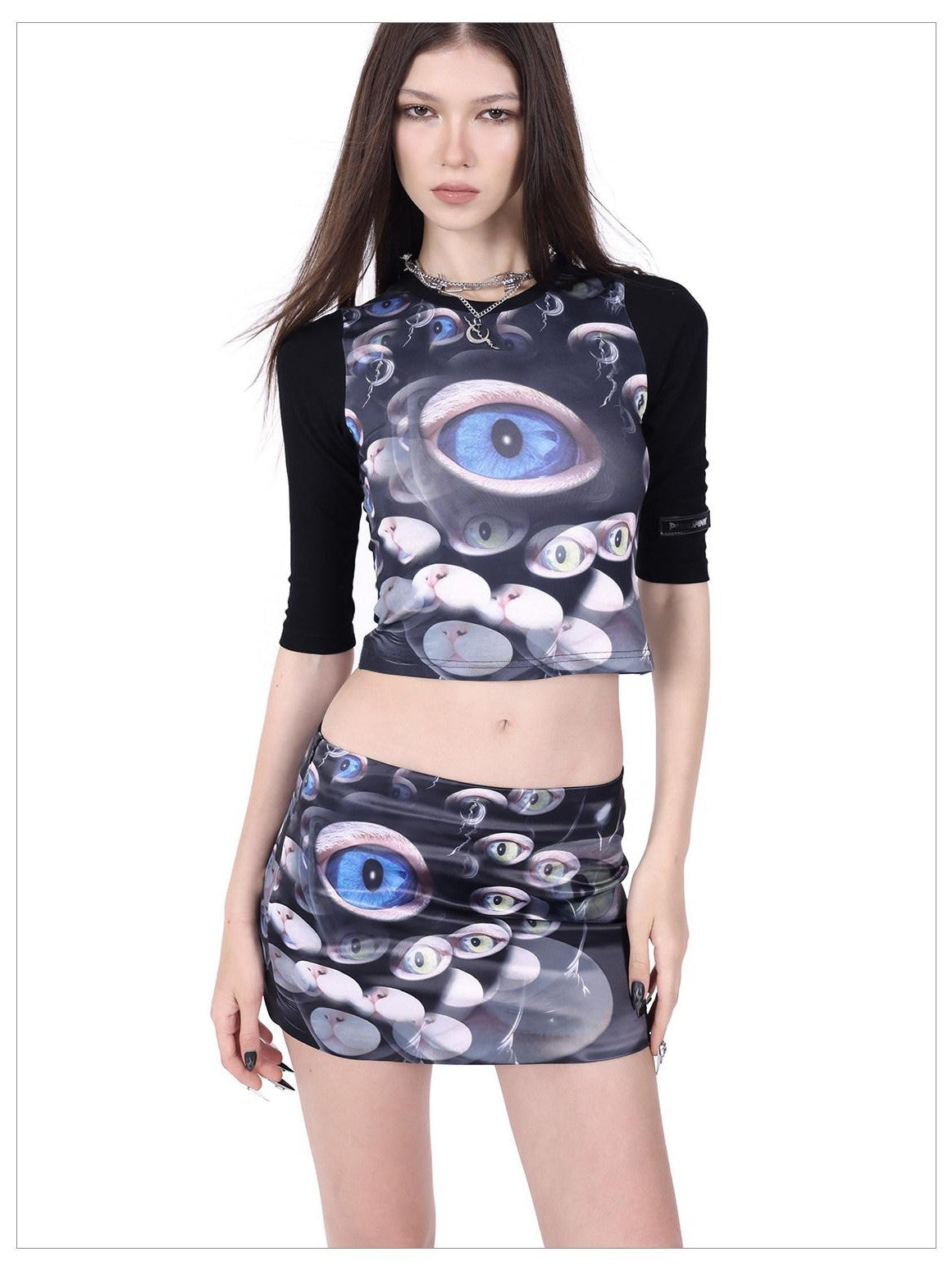 PINKSPINK Cat Eye Shimmer Digital Print A Line Women's Polyester Mini Skirts