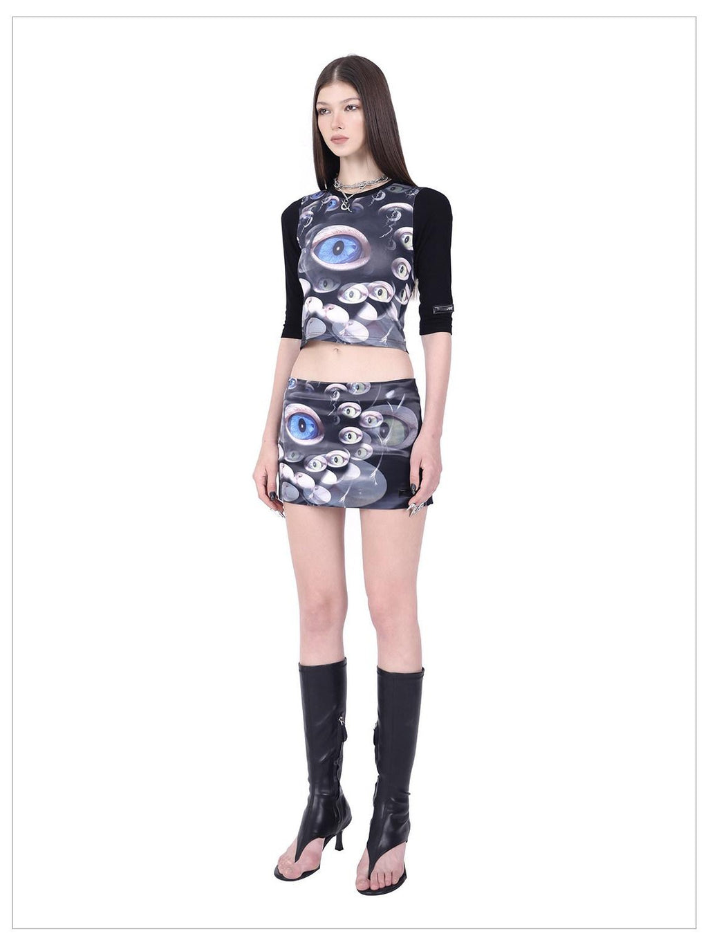 PINKSPINK Cat Eye Shimmer Digital Print A Line Women's Polyester Mini Skirts