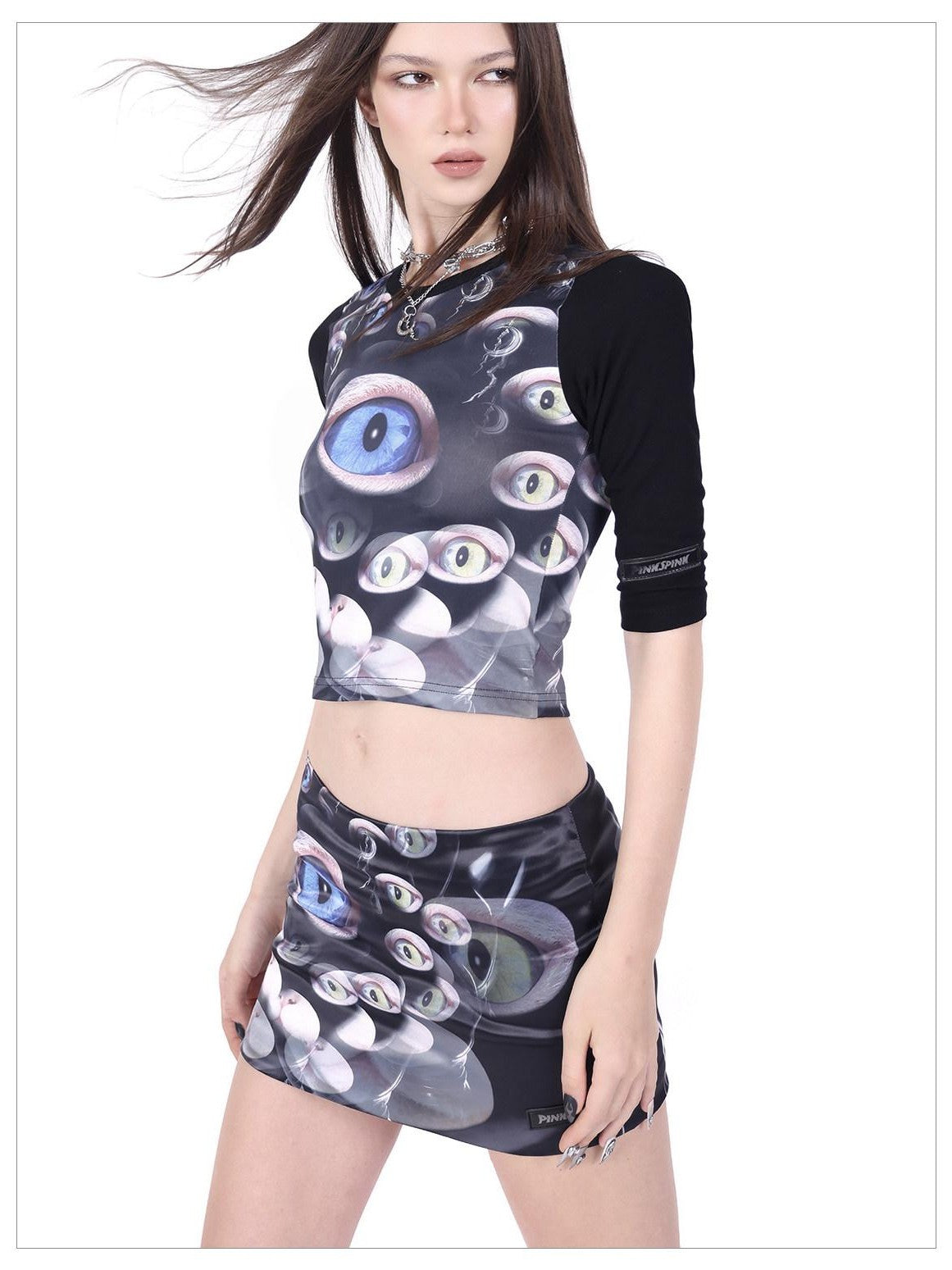 PINKSPINK Cat Eye Shimmer Digital Print A Line Women's Polyester Mini Skirts