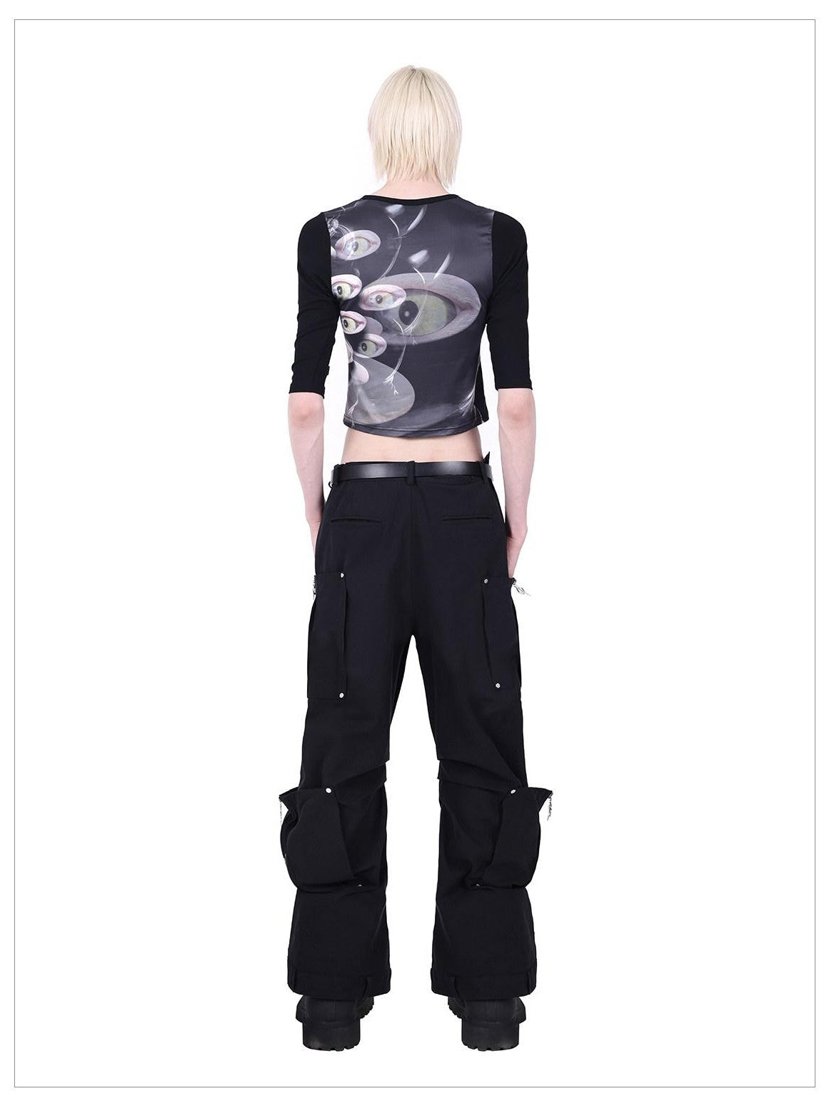 PINKSPINK Cat Eye Text Print Raglan Short Sleeve Slim Fit Women's Polyester Crop Tops