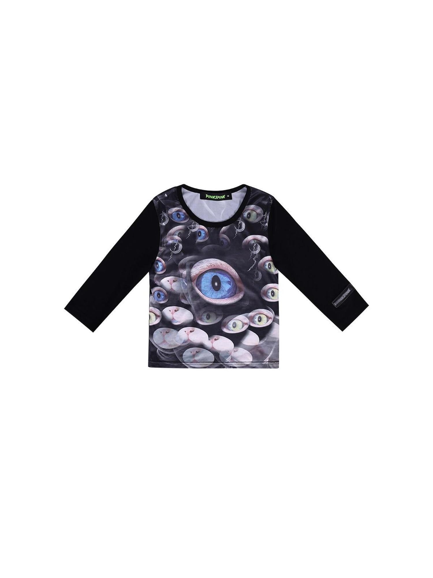 PINKSPINK Cat Eye Text Print Raglan Short Sleeve Slim Fit Women's Polyester Crop Tops