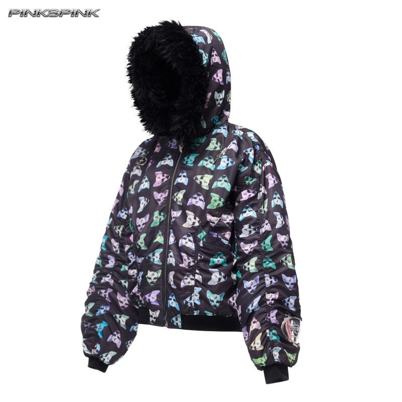 PINKSPINK_Cat_Motif_Black_Metal_Fur_Collar_Women's_Cotton_Puffer_Jackets_1000262573047_MISSTT