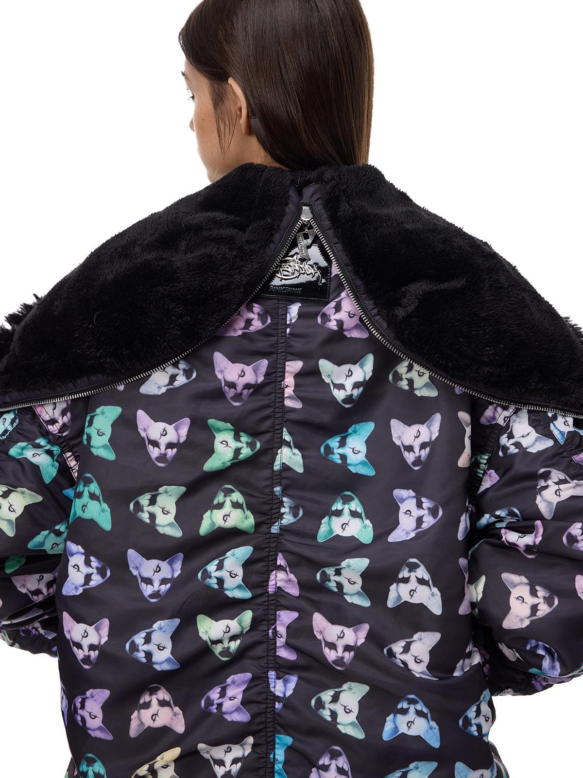 PINKSPINK Cat Motif Black Metal Fur Collar Women's Cotton Puffer Jackets