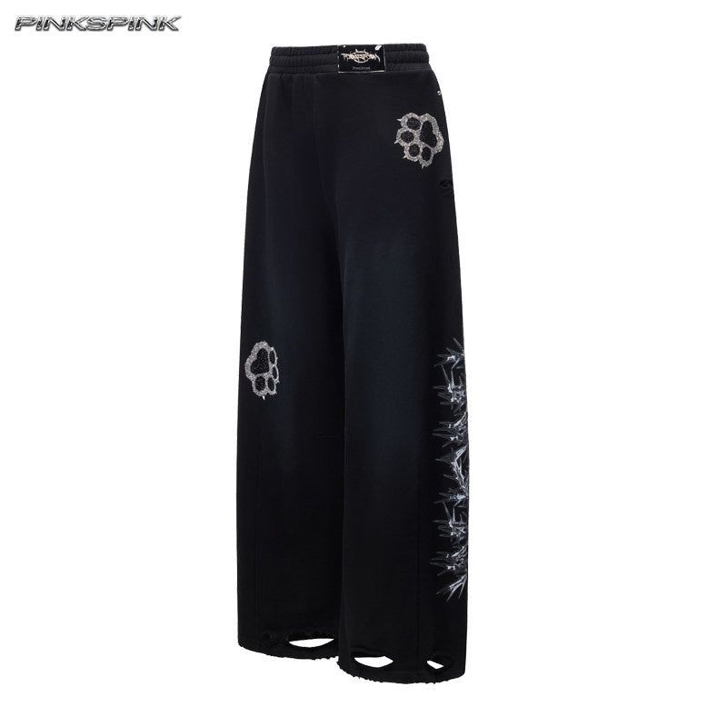 PINKSPINK_Cat_Paw_Rhinestone_Embroidered_Camo_Studded_Women's_Cotton_Sweatpants_1047624204594_MISSTT