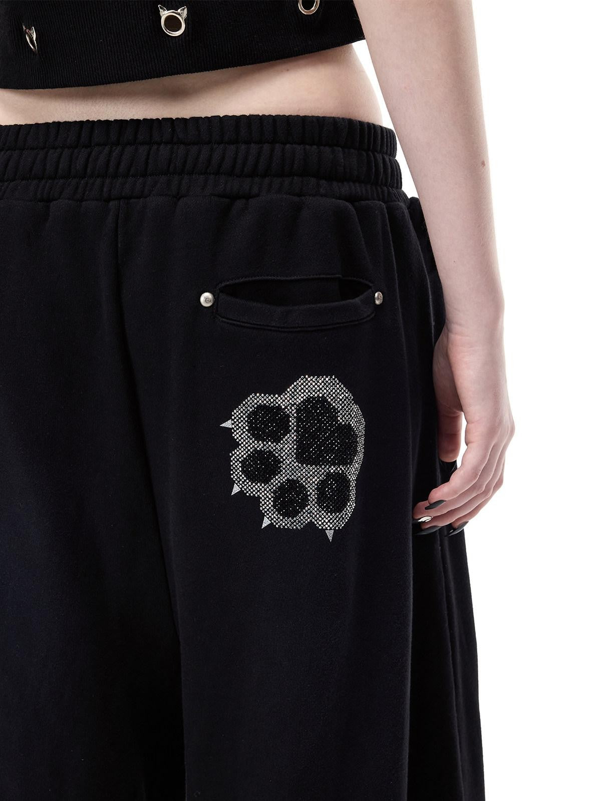 PINKSPINK Cat Paw Rhinestone Embroidered Camo Studded Women's Cotton Sweatpants