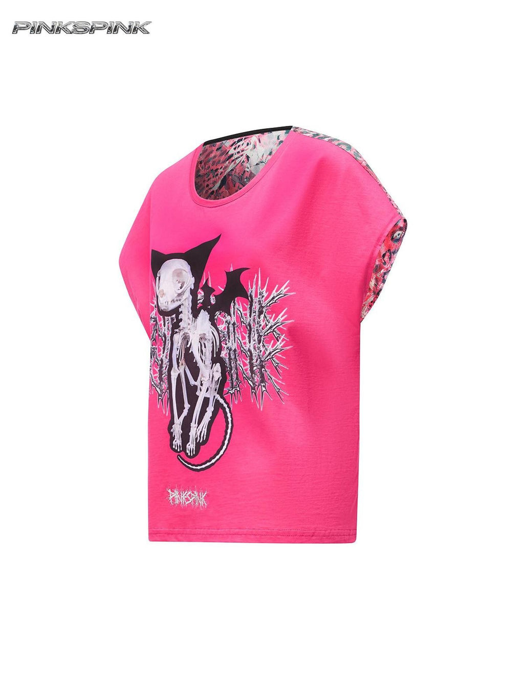 PINKSPINK Cat Skeleton Punk Leopard Patchwork Women's Short Sleeve T-shirts