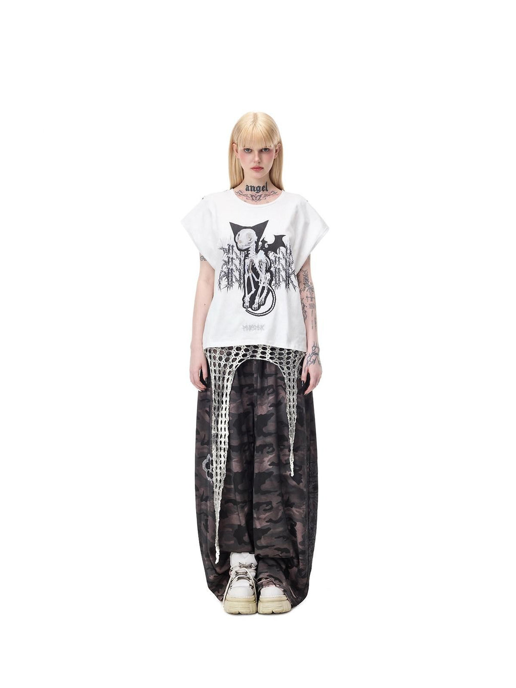 PINKSPINK Cat Skeleton Punk Leopard Patchwork Women's Short Sleeve T-shirts