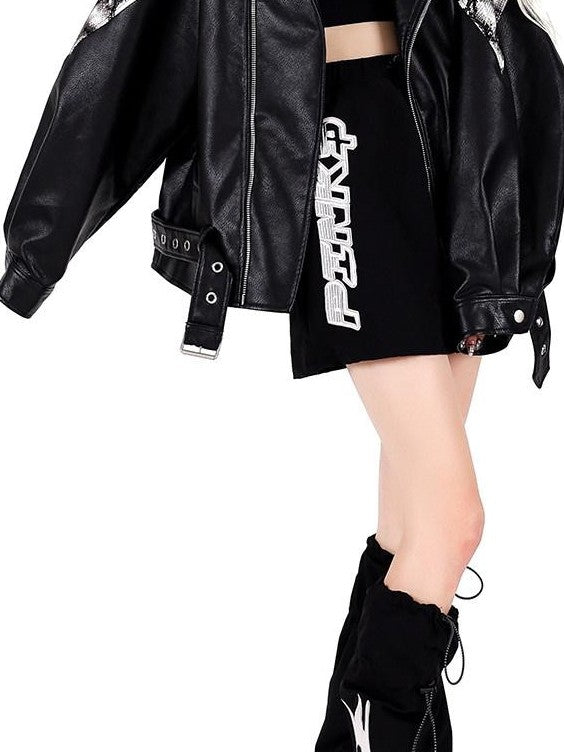 PINKSPINK Cobra Print Drop Shoulder Blazer Collar Women's Patent Pu Leather Jackets