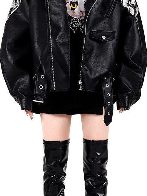 PINKSPINK Cobra Print Drop Shoulder Blazer Collar Women's Patent Pu Leather Jackets