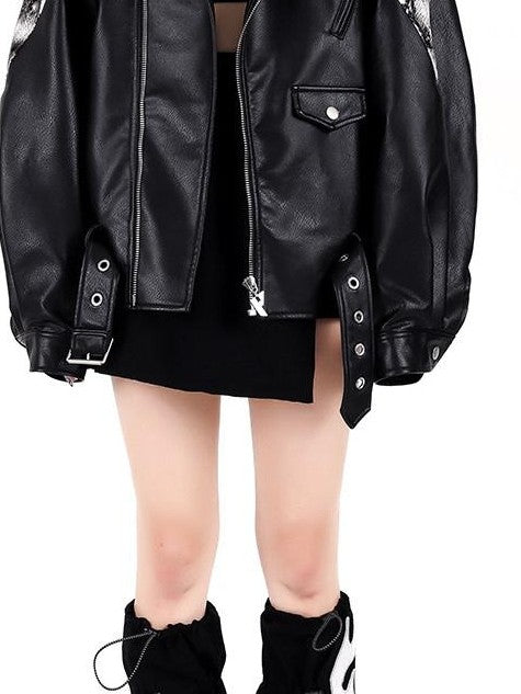 PINKSPINK Cobra Print Drop Shoulder Blazer Collar Women's Patent Pu Leather Jackets