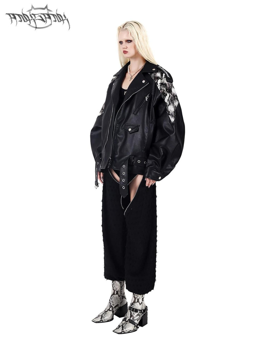 PINKSPINK Cobra Print Drop Shoulder Rock Punk Women's Patent Pu Leather Jackets