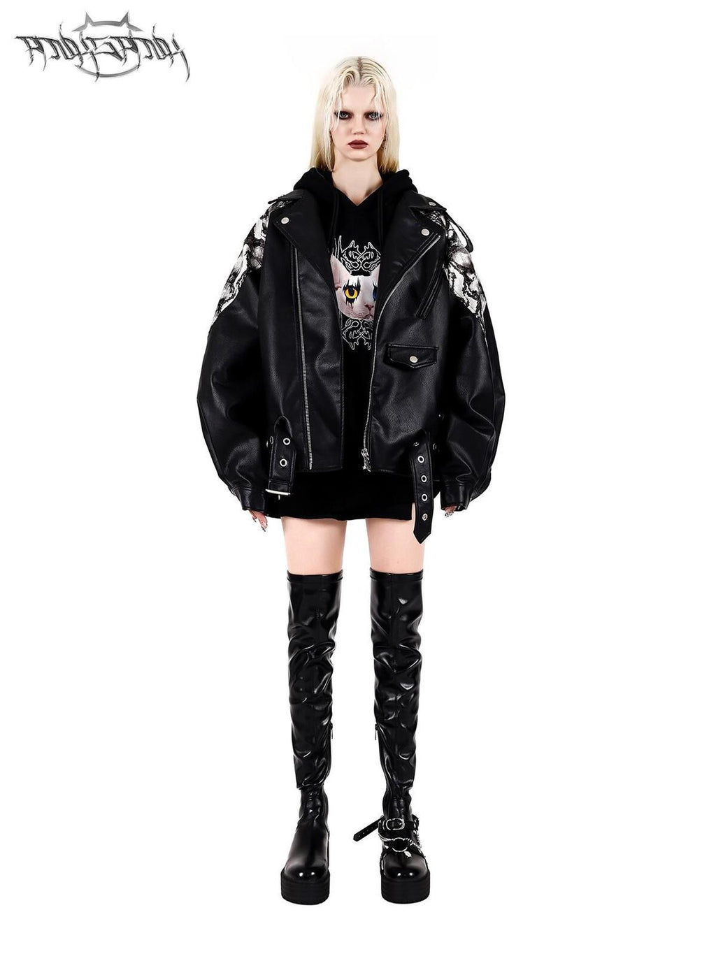 PINKSPINK Cobra Print Drop Shoulder Rock Punk Women's Patent Pu Leather Jackets