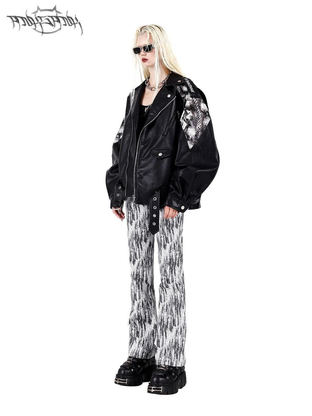 PINKSPINK Cobra Print Drop Shoulder Rock Punk Women's Patent Pu Leather Jackets