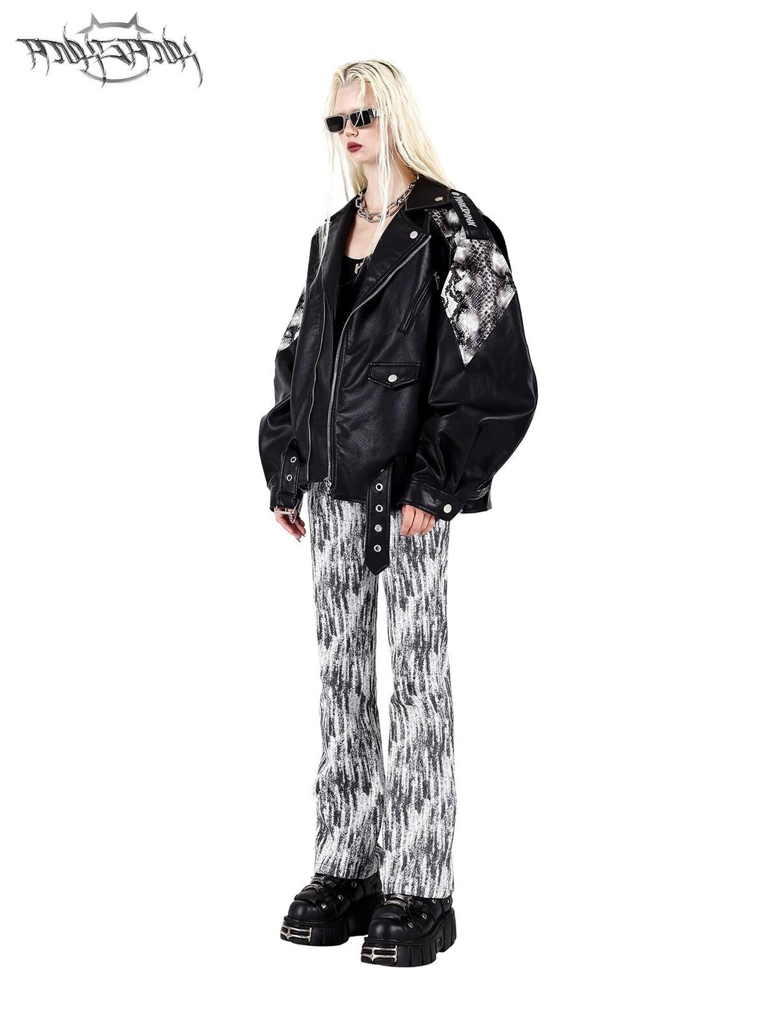 PINKSPINK Cobra Print Drop Shoulder Rock Punk Women's Patent Pu Leather Jackets