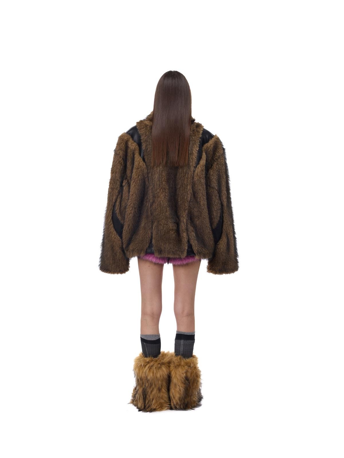 PINKSPINK Coffee 3d Cut Patchwork Oversized High Collar Women's Faux Fur Coats