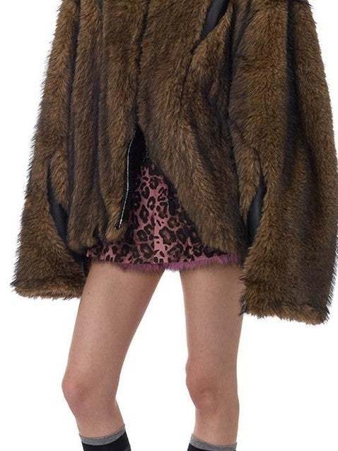 PINKSPINK Coffee Brown Sculpted Patchwork Oversized Y2k Women's Faux Fur Coats