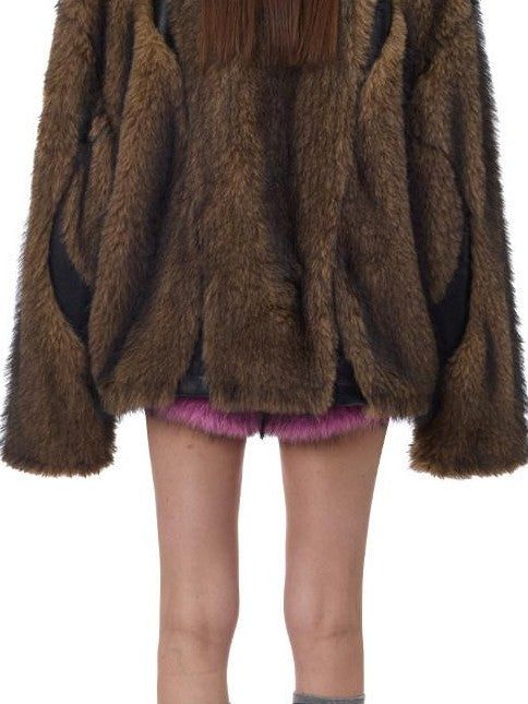 PINKSPINK Coffee Brown Sculpted Patchwork Oversized Y2k Women's Faux Fur Coats