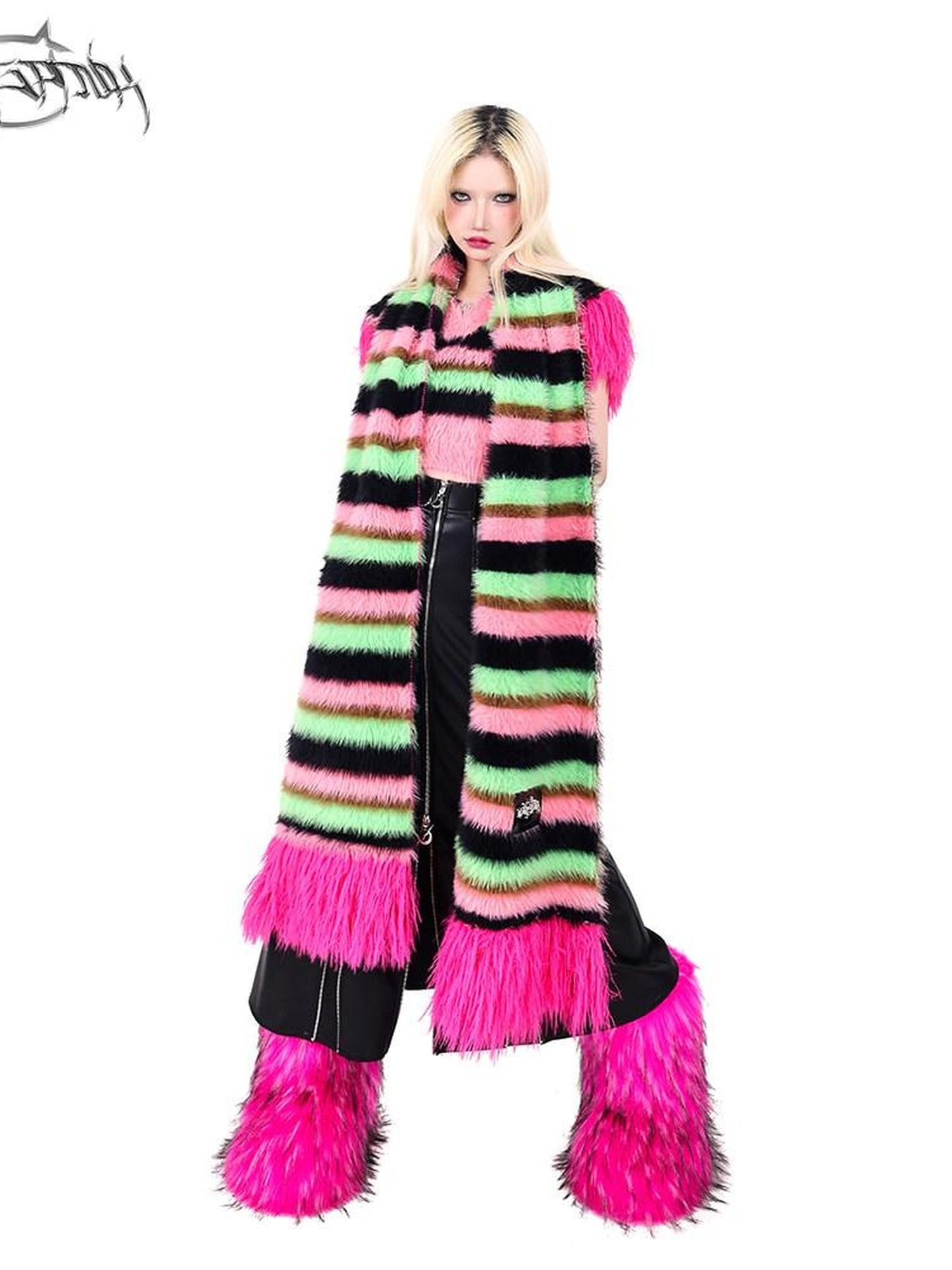 PINKSPINK Color Clash Concept Stripe Knit Women's Faux Cashmere Scarves & Shawls
