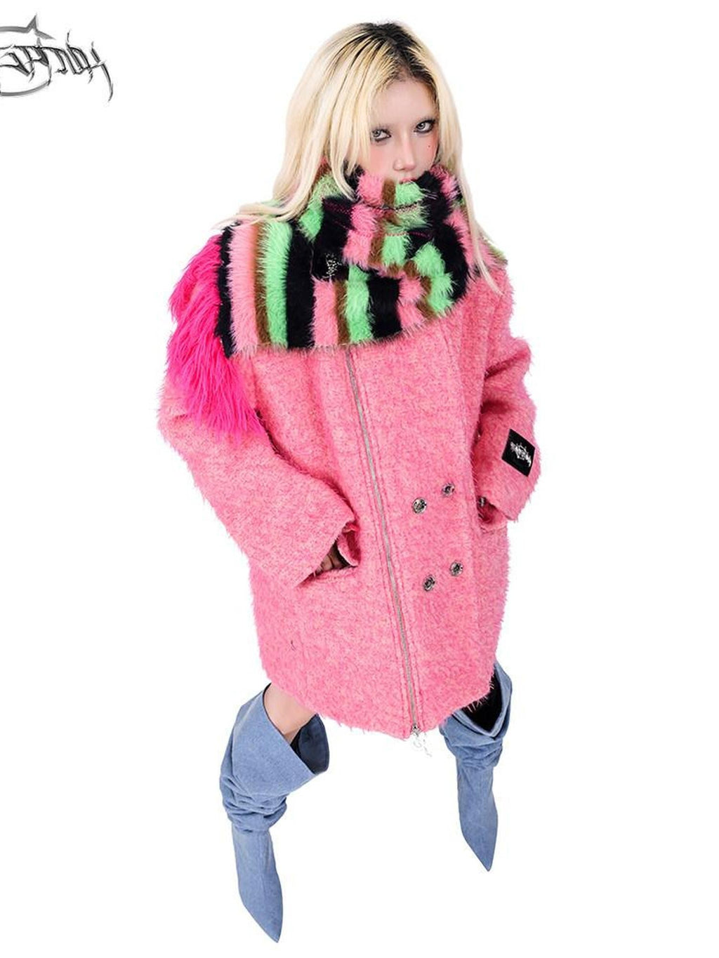 PINKSPINK Color Clash Concept Stripe Knit Women's Faux Cashmere Scarves & Shawls