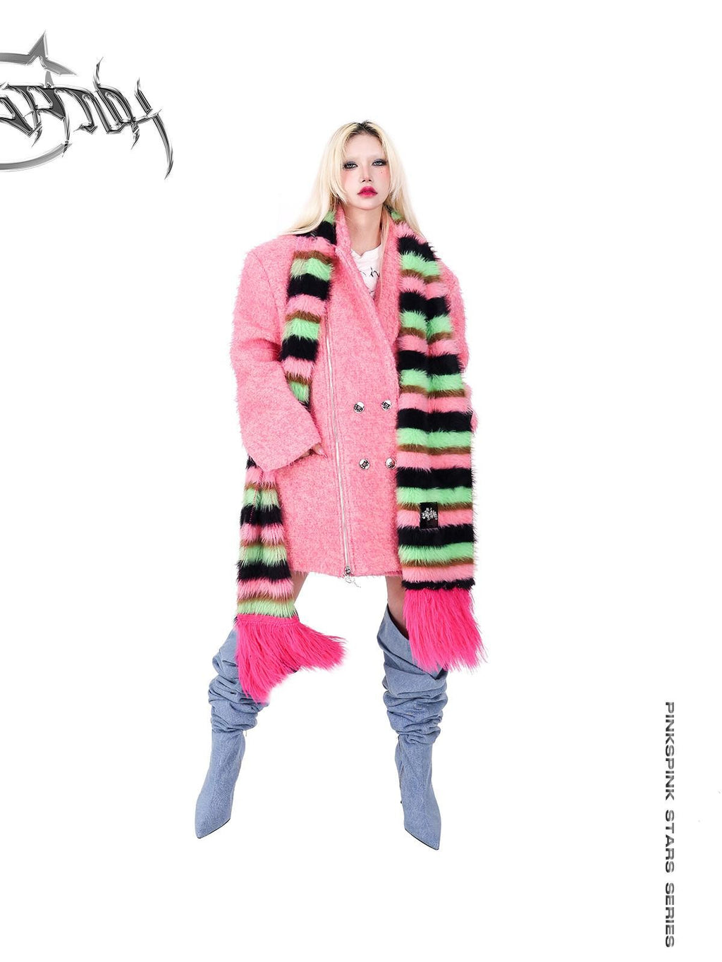 PINKSPINK Color Clash Concept Stripe Knit Women's Faux Cashmere Scarves & Shawls