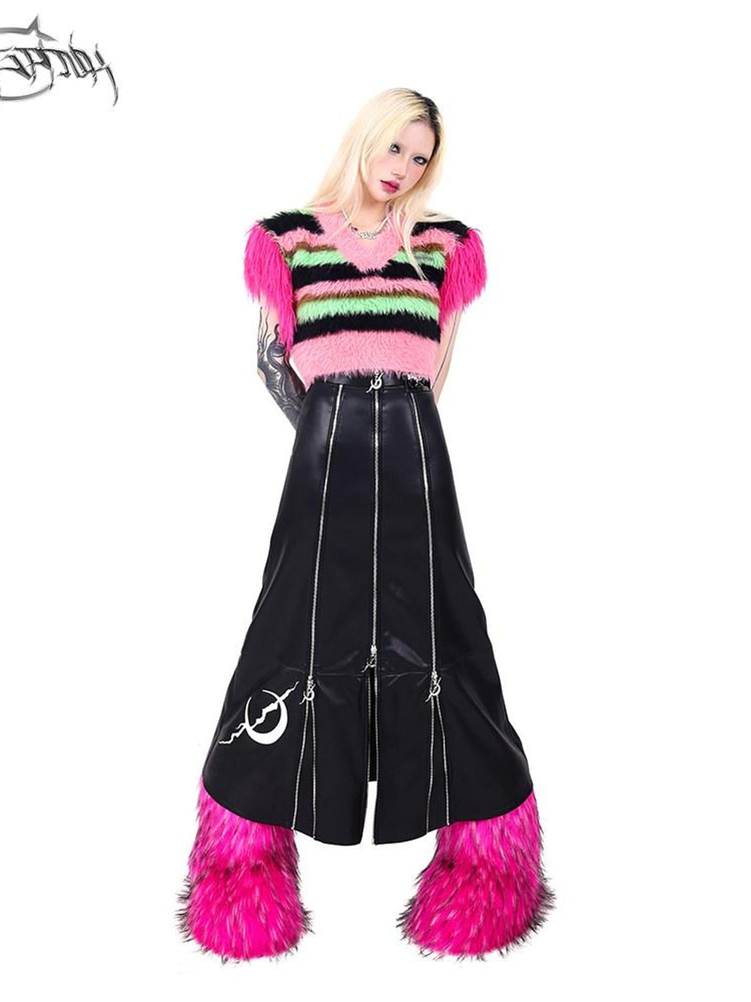 PINKSPINK Colorblock Contrast Striped V-neck Knit Women's Cotton Short Vests