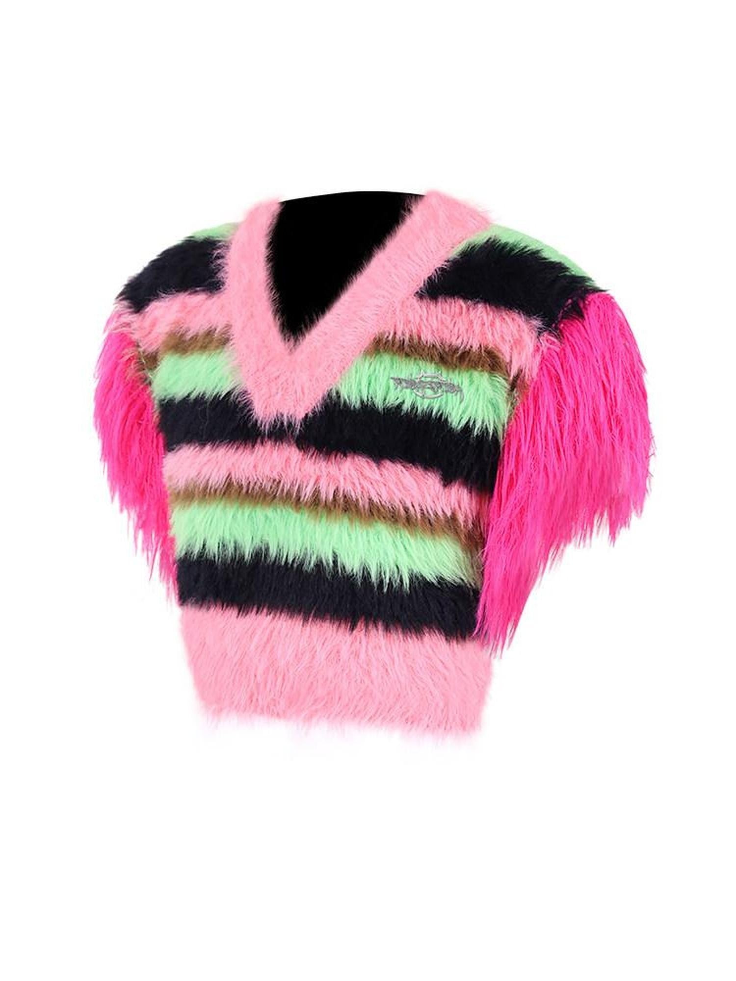 PINKSPINK Colorblock Contrast Striped V-neck Knit Women's Cotton Short Vests