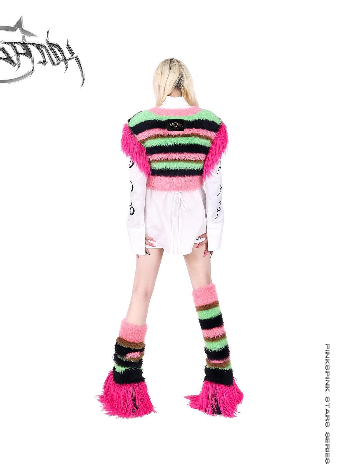 PINKSPINK Colorblock Contrast Striped V-neck Knit Women's Cotton Short Vests
