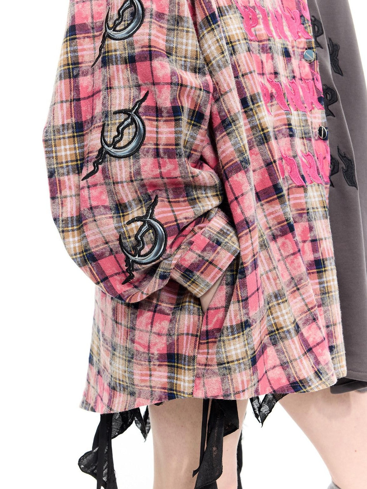 PINKSPINK Colorblock Patchwork Embroidered Hooded Women's Cotton Tunic Blouses