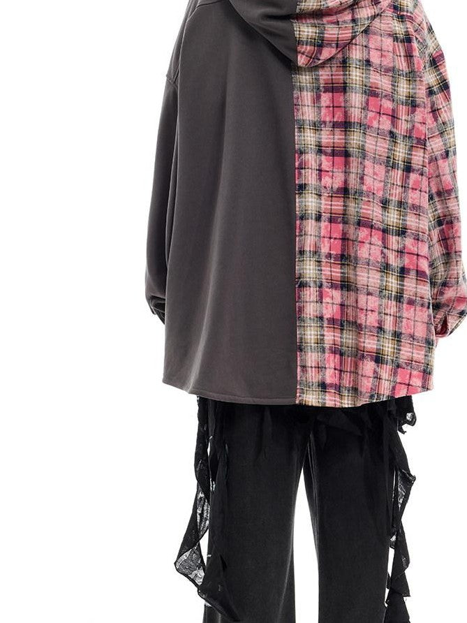 PINKSPINK Colorblock Patchwork Embroidered Hooded Women's Cotton Tunic Blouses