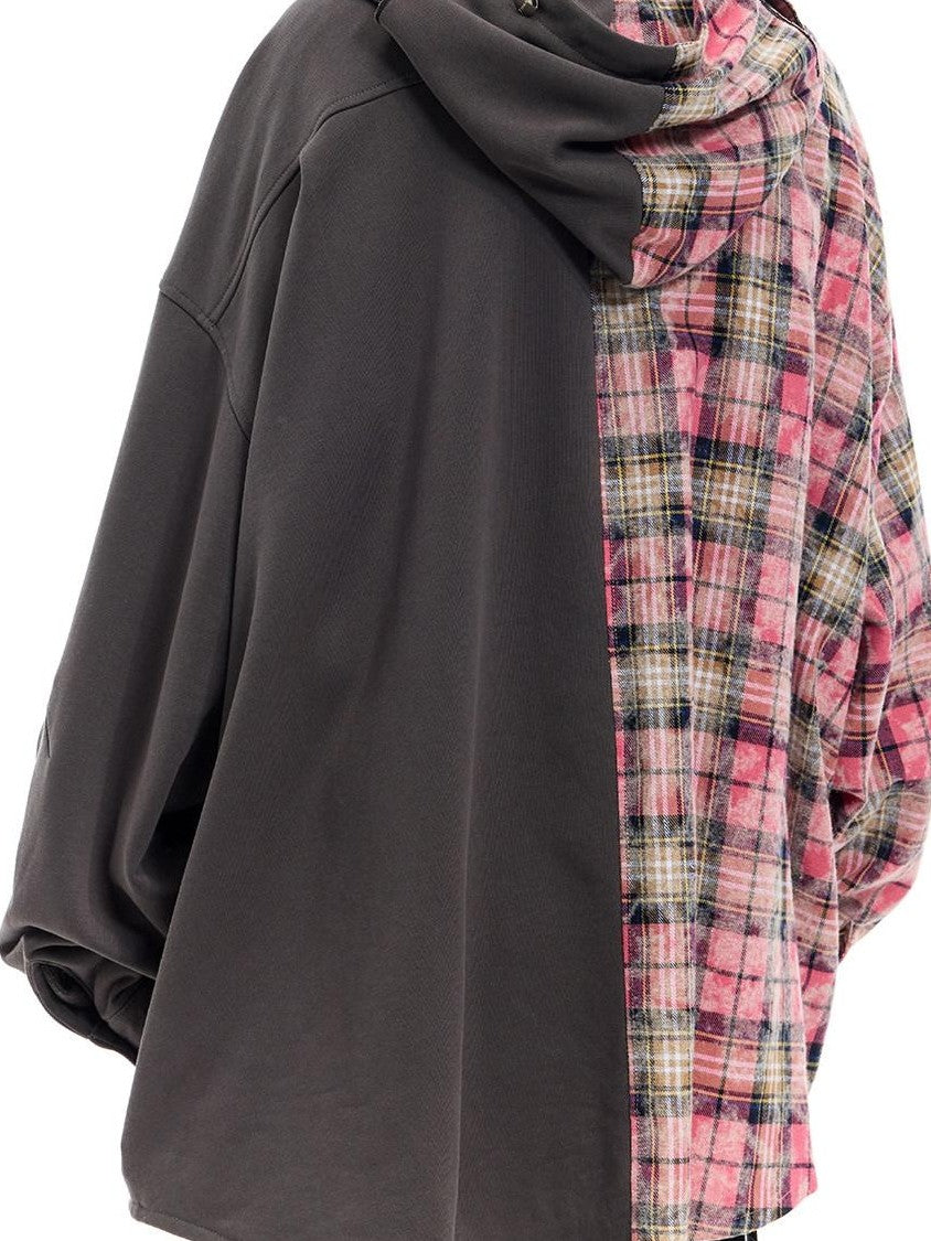 PINKSPINK Colorblock Patchwork Embroidered Hooded Women's Cotton Tunic Blouses