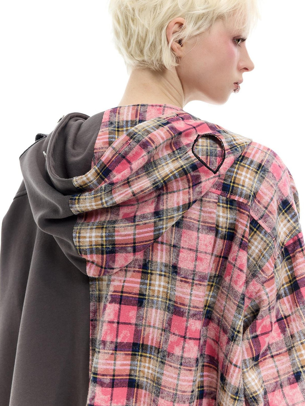 PINKSPINK Colorblock Patchwork Embroidered Hooded Women's Cotton Tunic Blouses