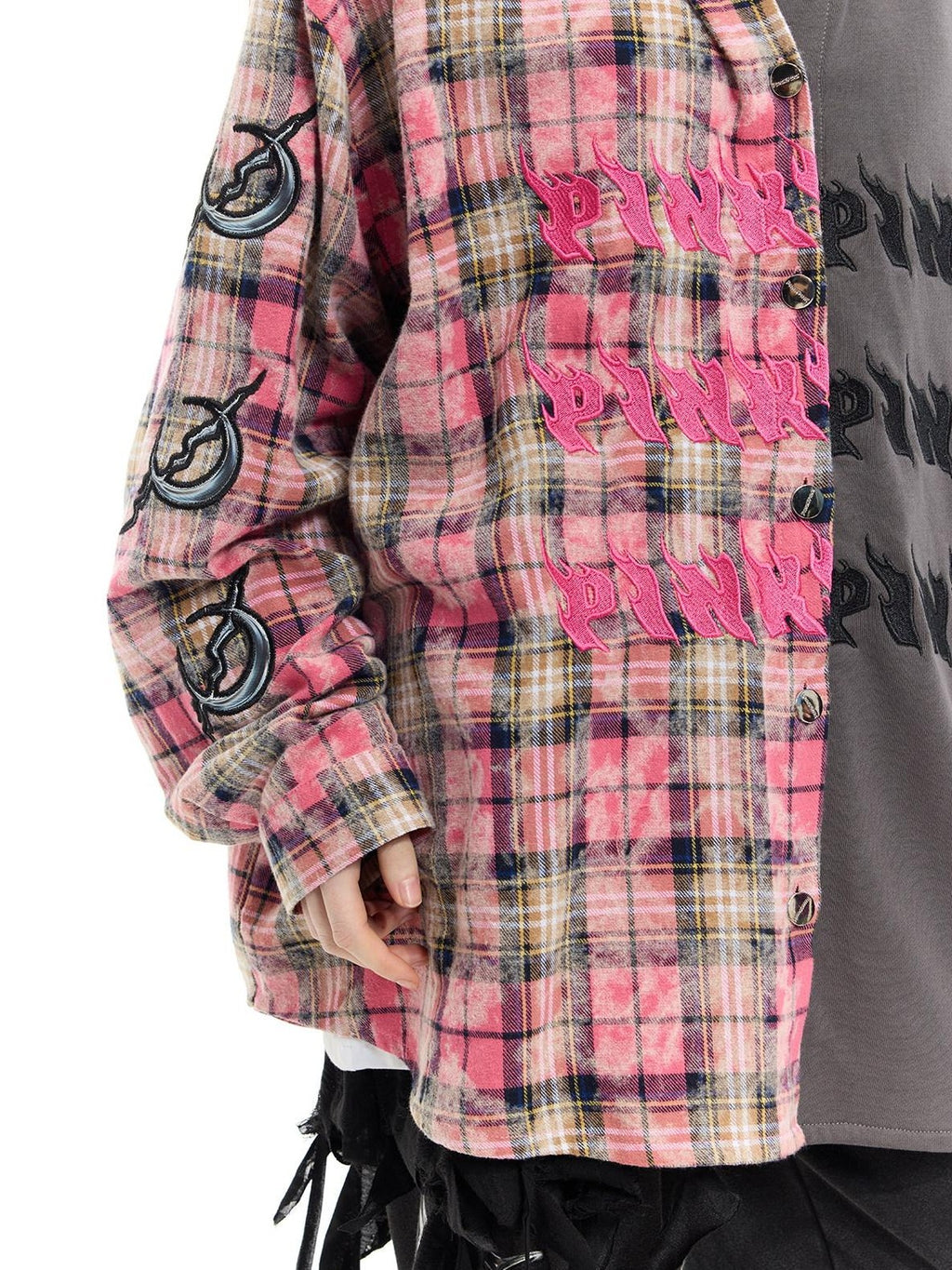 PINKSPINK Colorblock Patchwork Embroidered Hooded Women's Cotton Tunic Blouses