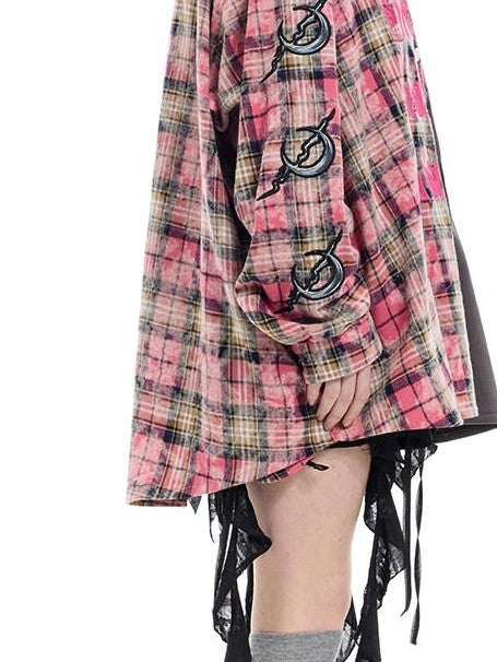 PINKSPINK Colorblock Patchwork Embroidered Hooded Women's Cotton Tunic Blouses