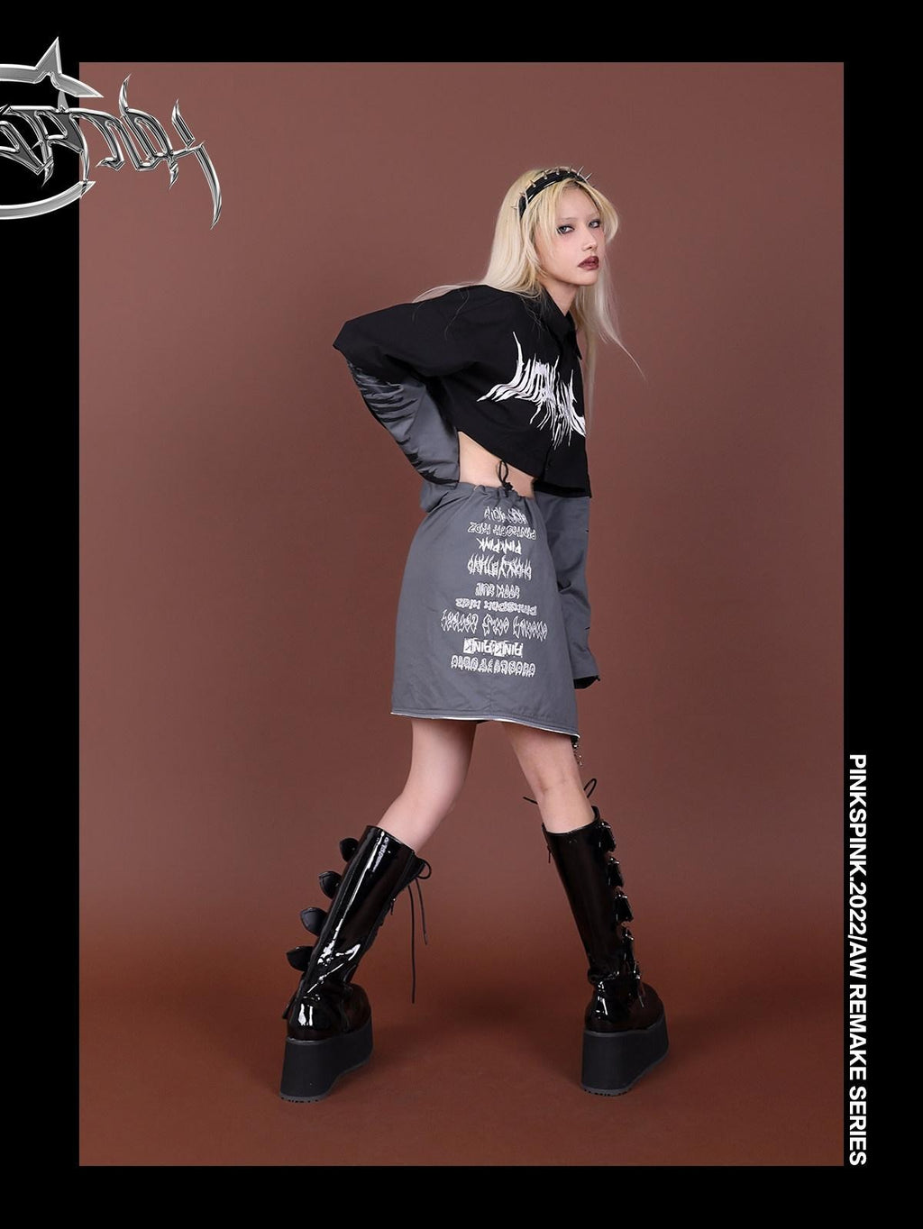 PINKSPINK Colorblock Printed Convertible Oversized Polo Women's Matching Skirt Sets
