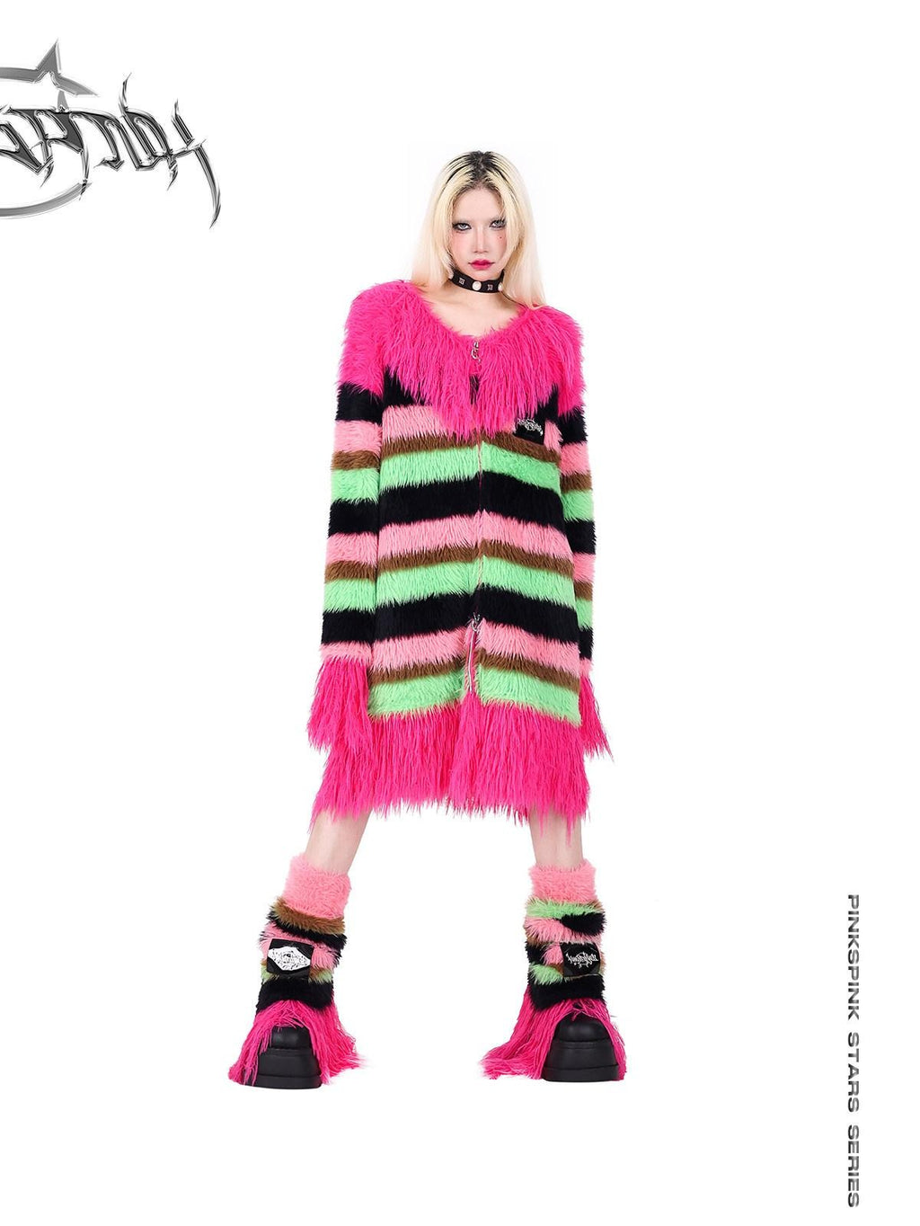 PINKSPINK Contrast Color Striped Zipper V-neck Mid Length Loose Women's Cotton Cardigans