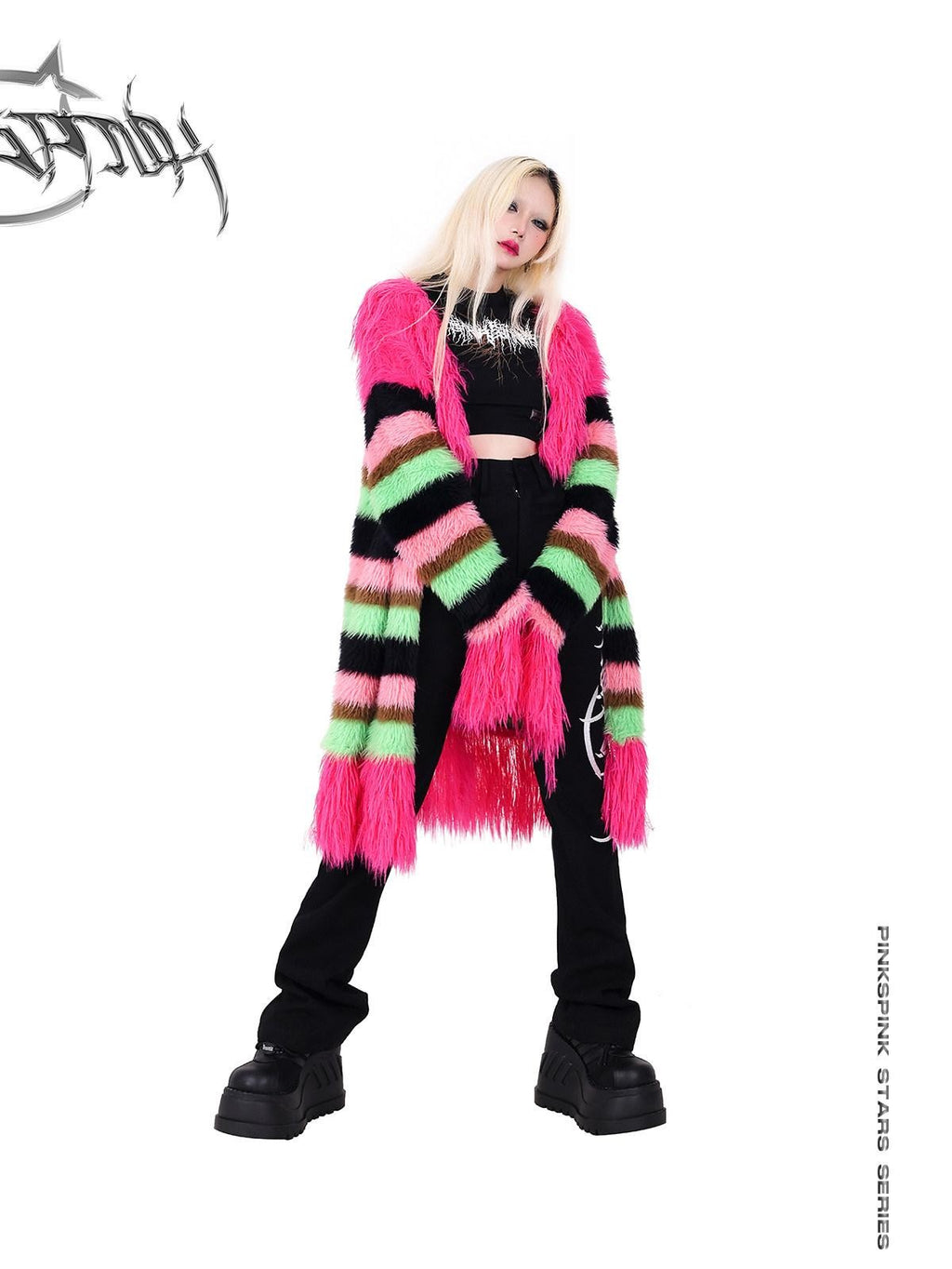 PINKSPINK Contrast Color Striped Zipper V-neck Mid Length Loose Women's Cotton Cardigans