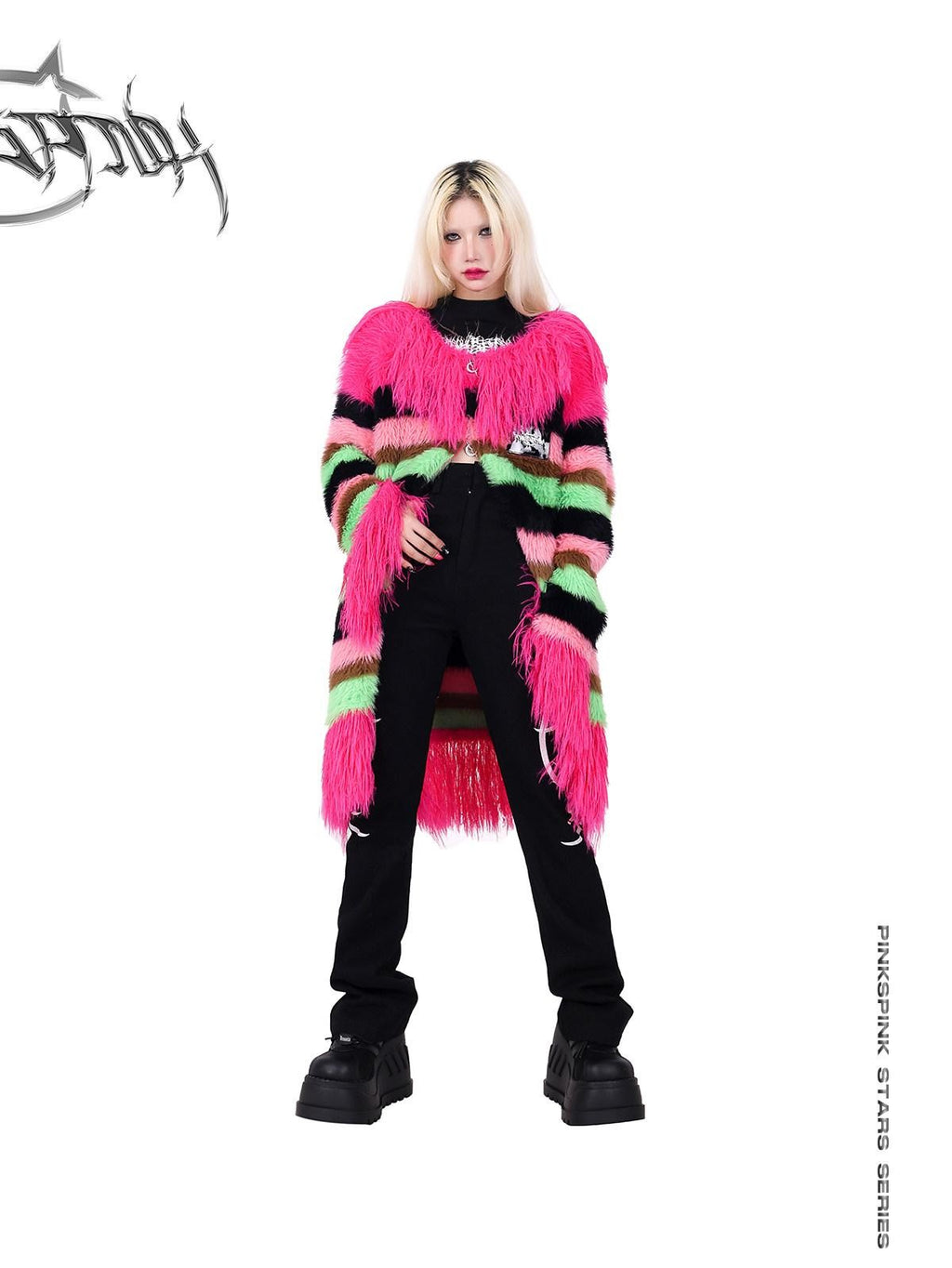 PINKSPINK Contrast Color Striped Zipper V-neck Mid Length Loose Women's Cotton Cardigans