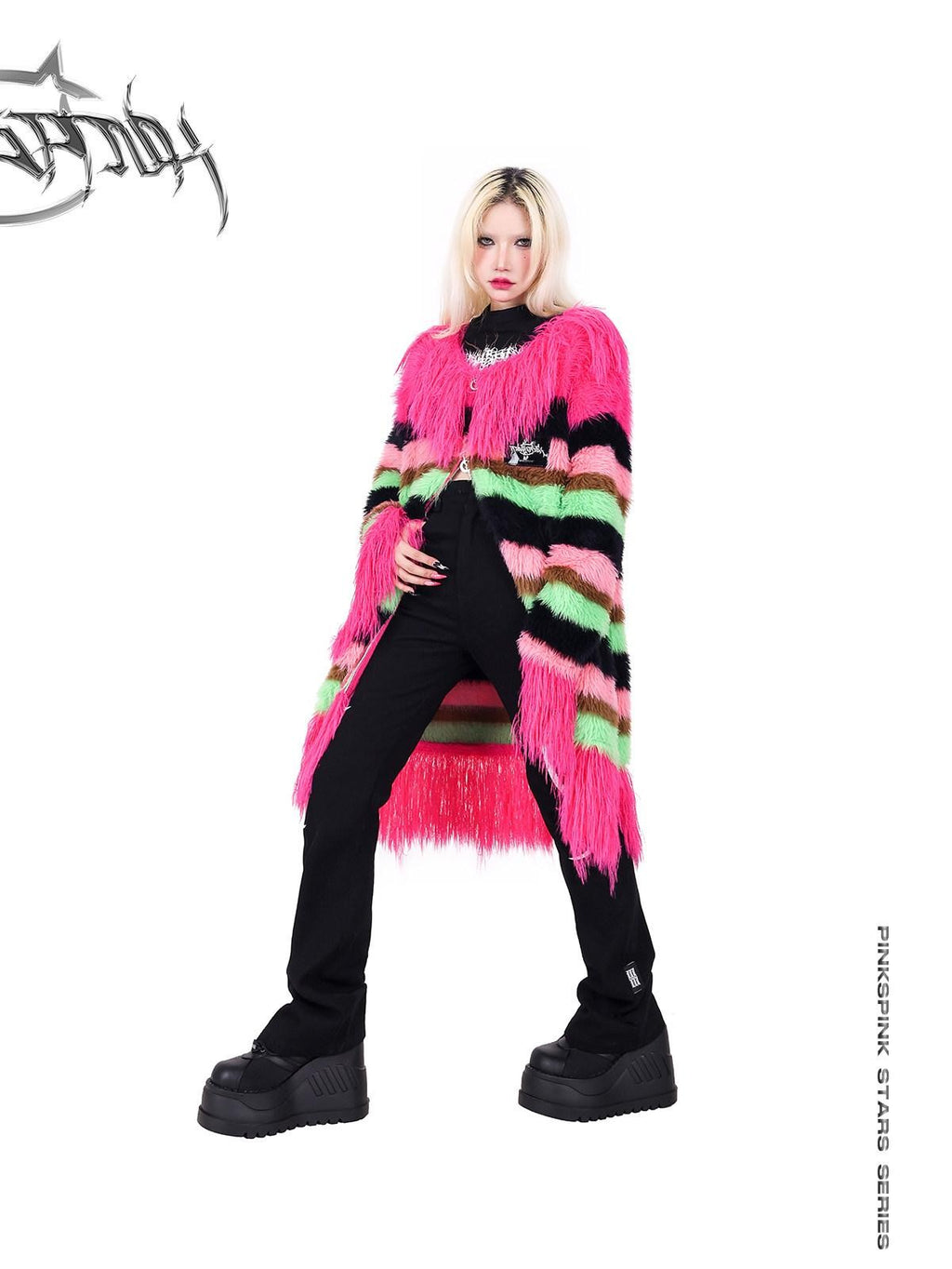 PINKSPINK Contrast Color Striped Zipper V-neck Mid Length Loose Women's Cotton Cardigans