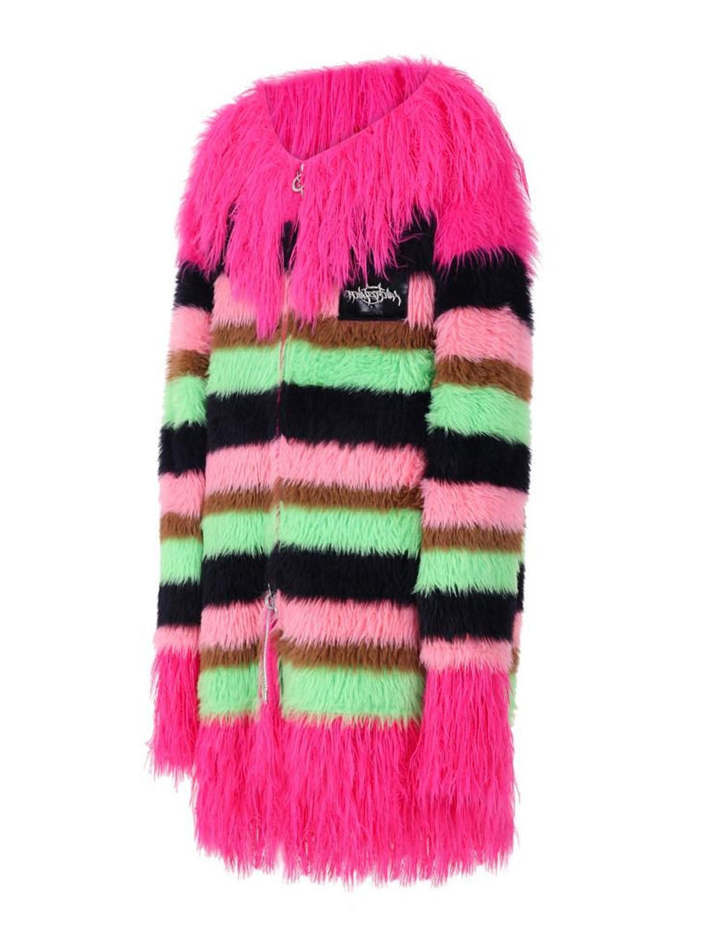 PINKSPINK Contrast Color Striped Zipper V-neck Mid Length Loose Women's Cotton Cardigans