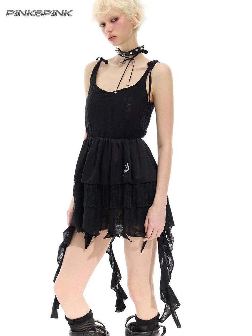 PINKSPINK Convertible Asymmetric Embroidered A Line Women's Polyester Slip Mini Dresses