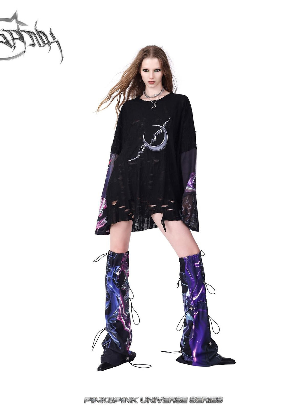 PINKSPINK Cosmic Impact Asymmetric Patchwork Convertible Y2k Women's Leg Warmers