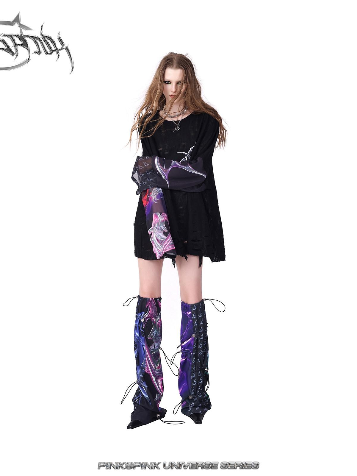 PINKSPINK Cosmic Impact Asymmetric Patchwork Convertible Y2k Women's Leg Warmers