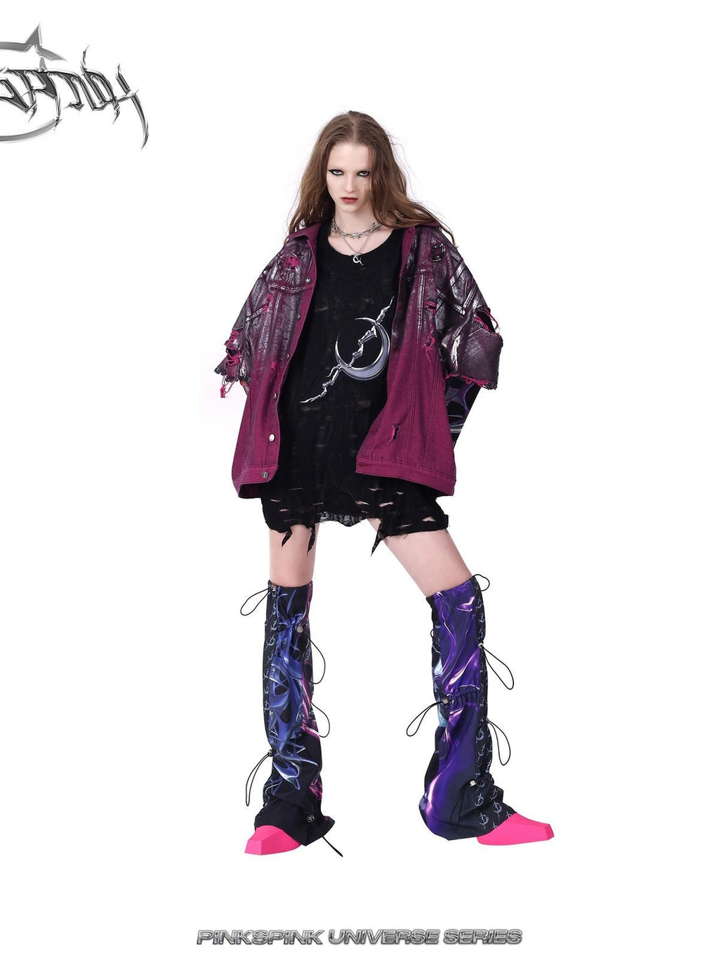 PINKSPINK Cosmic Impact Asymmetric Patchwork Convertible Y2k Women's Leg Warmers