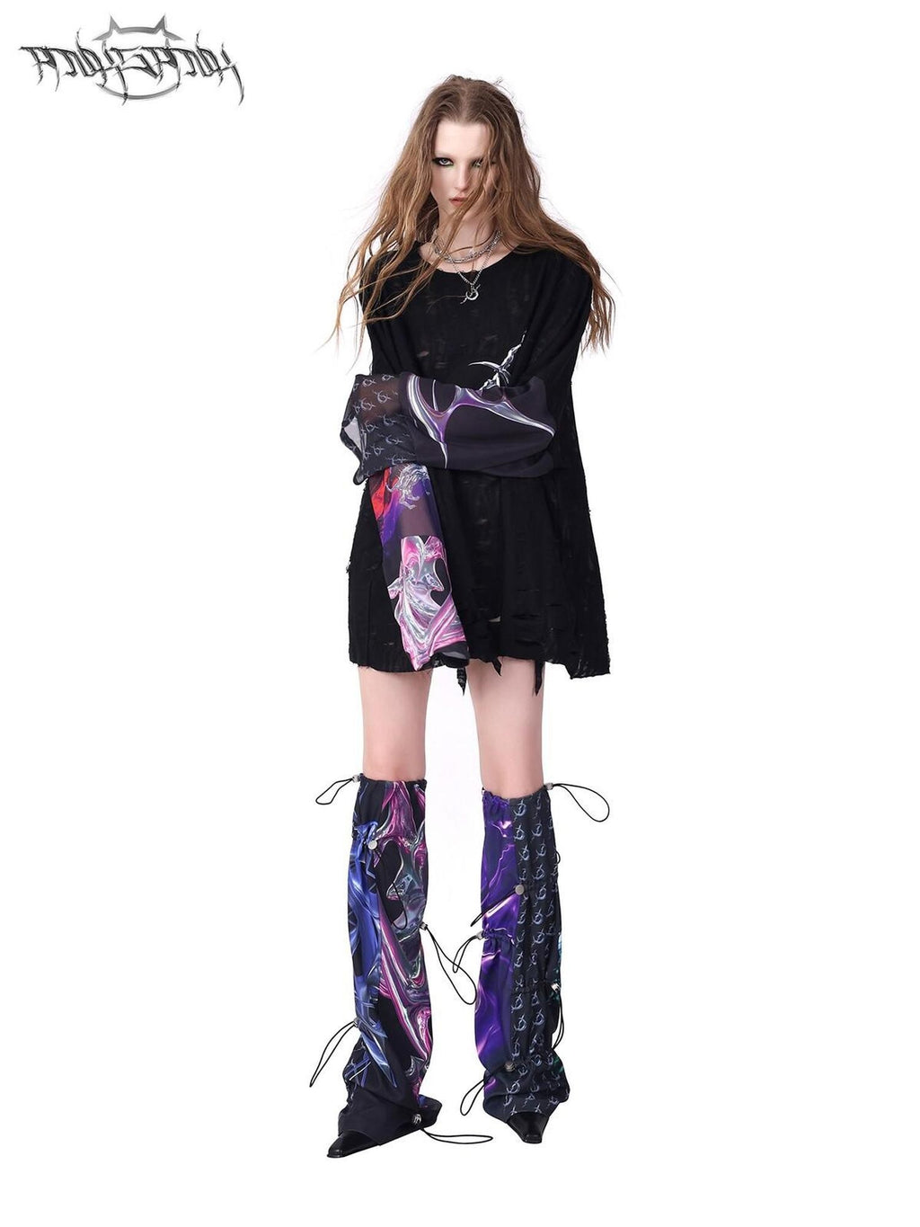 PINKSPINK Cosmic Impact Asymmetric Patchwork Convertible Y2k Women's Leg Warmers