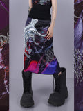 Cosmic Iridescent Thorn Print Reversible Women's Midi Skirts