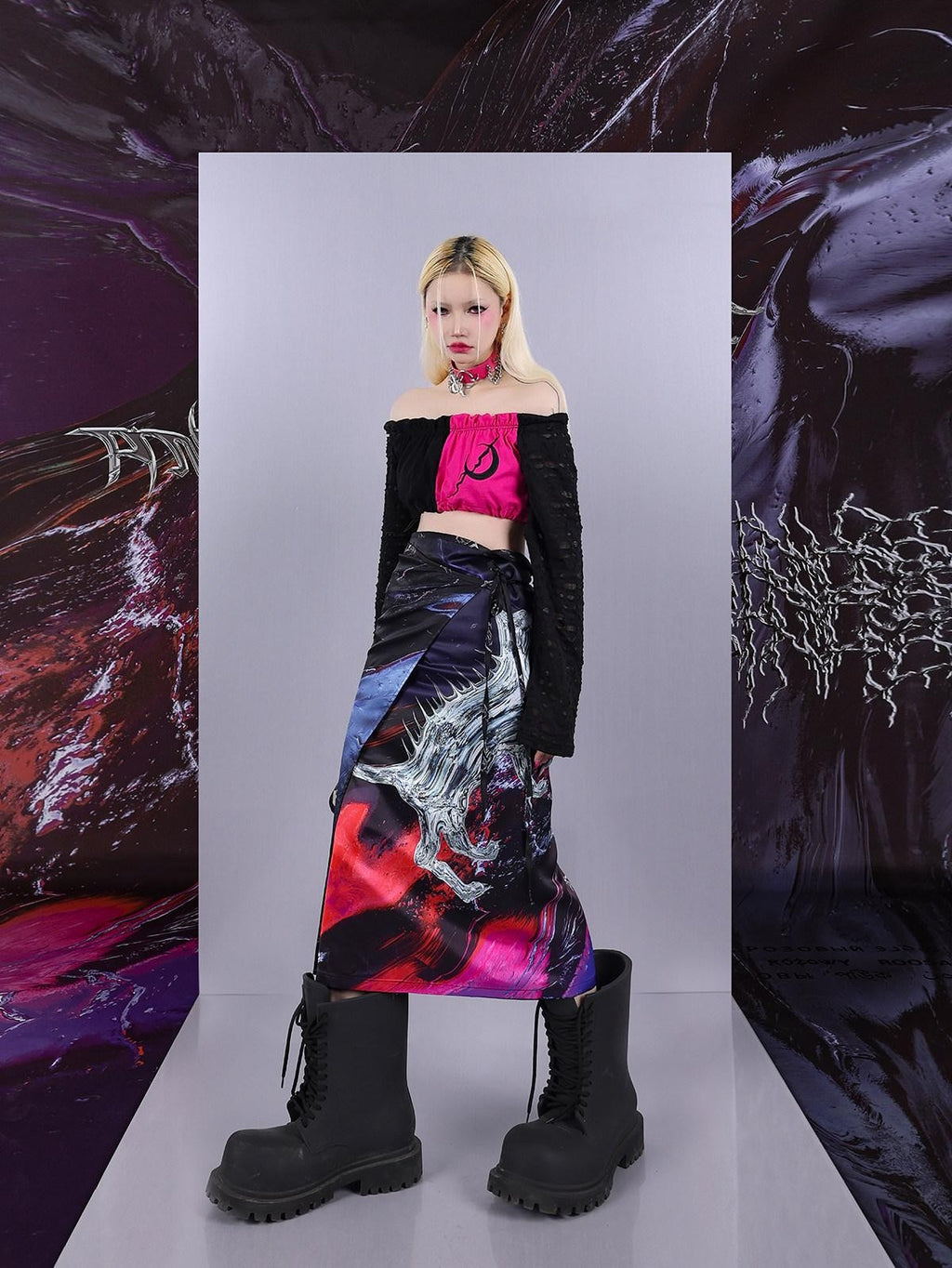 Cosmic Iridescent Thorn Print Reversible Women's Midi Skirts