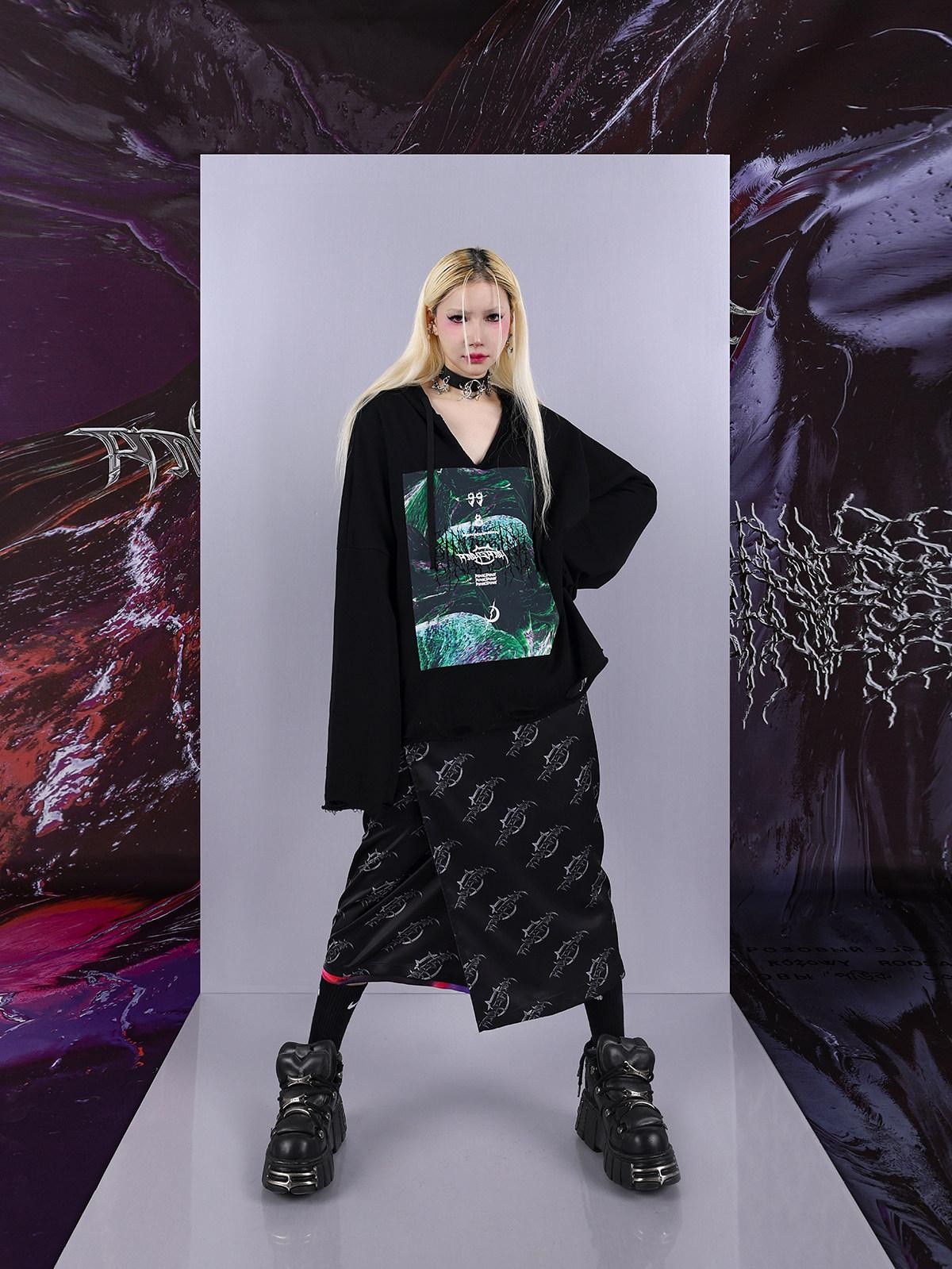 Cosmic Iridescent Thorn Print Reversible Women's Midi Skirts